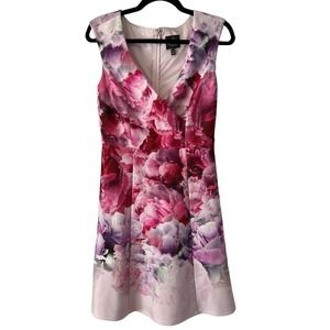 Adrianna Papell Purple Floral Faux Wrap Knee Length Sheath Dress Women’s Size 4